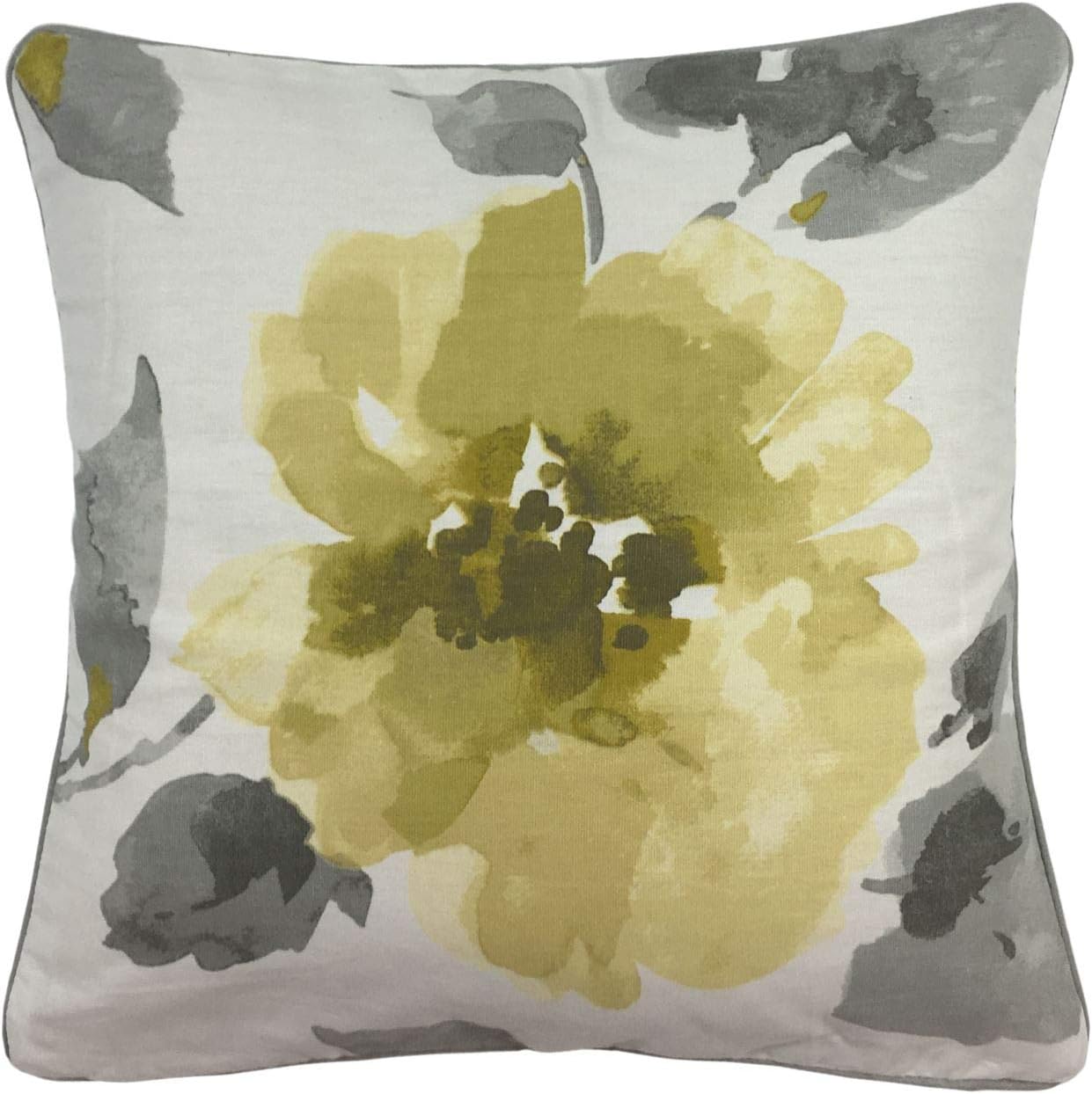 2 X Filled Watercolour-Style Floral Flowers Yellow Piped 17" - 43cm Cushions Pillow Case Shams