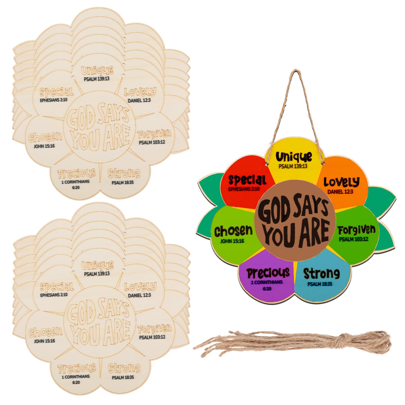 Goktvai 12pcs Sunday School Crafts for Kids, God Says You are Sunflower Craft Kit Wooden Painting DIY Activities Christian Bible Handmade Sunflowers Cardboard for Religious Sunday School Church Home