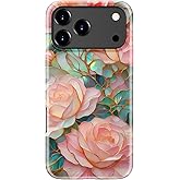 STARVIP for iPhone 17 Pro Case Cute - Wireless Charging Compatible - Dual-Layer Hard Shell + Silicone Cover - Aesthetic Protective Trendy Phone Case for Women - Blooming Pink Rose