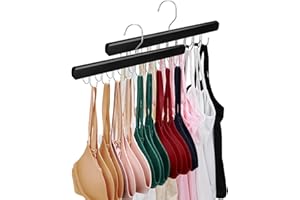 NECAMOCU 2 Pack Tank Top Hanger for Closet Organizer, Premium Wooden Bra Hangers with 36 Foldable Hooks, 360° Swivel Space Sa