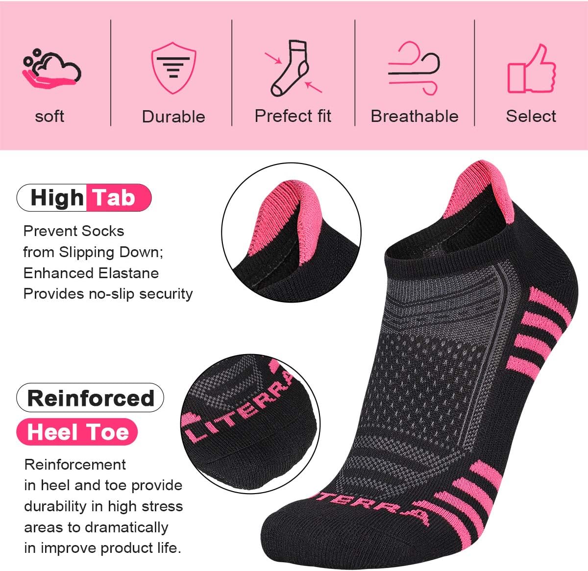 LITERRA Womens Ankle Socks 6-Pairs Athletic Running Low Cut Socks Cushioned : Sports & Outdoors