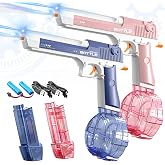 2 Pack Electric Water Gun for Adults &amp; Kids, Up to 32 FT Long Range Water Squirt Guns 450CC+60CC Watergun Blaster Summer Pool Beach Party Toys (Blue&amp;Pink)