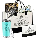 TrophyToast 60th Birthday Gifts for Women Her- 4 pcs, Turning 60 Year Old Gifts, Birthday Decorations Canvas Beach Tote Bag & Makeup Bag, Unique Happy 60th Present for Her Mom Wife Friends