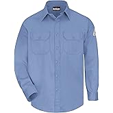Bulwark Flame Resistant 6 oz Cotton/Nylon Excel FR ComforTouch Regular Uniform Shirt with Straight Back Yoke, Topstitched Cuff, Light Blue, Small
