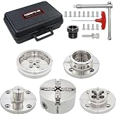 DEEFIINE 4" Nickel Plated Wood Lathe Chuck Set 1"x8TPI &amp; 3/4"x16TPI Adapter | 4-Jaw Self Centering Wood Turning Chucks with Storage Case. Include Round Jaw,Wide Jaw, Step Jaw,Pin Jaw(4)