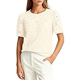 PRETTYGARDEN Embroidered Eyelet Tops for Women Summer Blouses Dressy Casual 2026 Spring Work Teacher Puff Short Sleeve Shirts