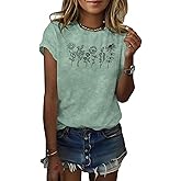 GLIGLITTR Women's Floral Tee Wildflower Graphic T Shirt Summer Flower Casual Loose Top Crew Neck Short Sleeve Shirts Tees
