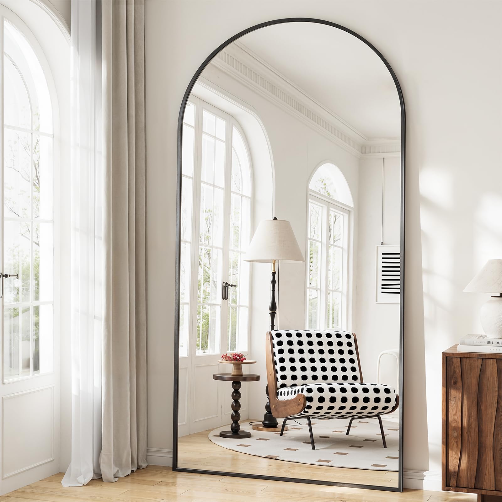 Photo 1 of WISSMIELS Mirror Full Length, 78"x35" Oversized Arched Floor Full Length Mirror with Stand, Room Decor Big Full Body Floor Mirror with HD Tempered Glass Aluminum Frame for Bedroom Living Room, Black