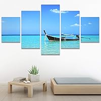 SIGNWIN 5 Panel Canvas Wall Art Modern Art Boat Expressive Multicolor Nautical Photography Transportation for Home Decorations Ready to Hang - 60