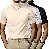 August Alley 3 Pack Men's Turtleneck T Shirts, Short Sleeve Mock Neck Casual Undershirt Summer Slim Fit Basic Pullover Tops