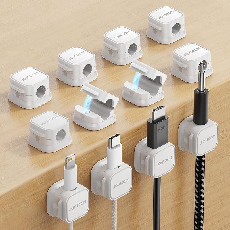 JOYROOM 12 Pack Cable Tidy Clips Magnetic Cable Organizer 7.5mm Adhesive White