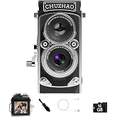 CHUZHAO Vintage Mini Digital Camera, Portable TLR Style Retro Point and Shoot Compact Small Pocket 1080P FHD Video 12MP Autofocus Vlogging Camera with 16 GB Card for Beginners Teens Adults Black