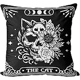 YAANUNULU Gothic Room Decor Skull Cat Pillow Cover for Pet Lover, Tarot Cat Decor Pillow Covers 18 X 18 Inch, Witchy Aesthetic Throw Pillow Case for Sofa Couch Bed College Dorm Decor