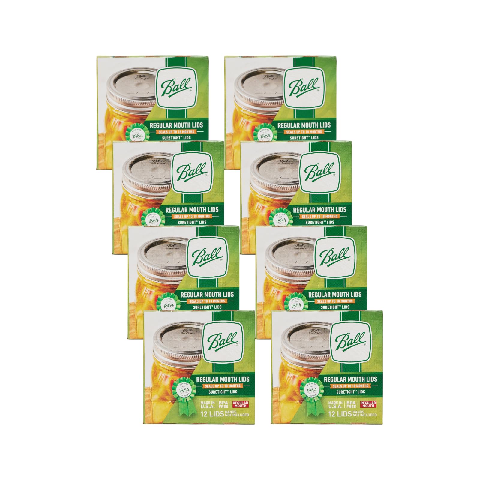 Photo 1 of Ball Regular Mouth Lids for Glass Mason Jars, Used for Canning, Pickling, Juice, Jam, Jelly 12-Count, Pack of 8 (96-Lids Total)