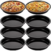 AKOLAFE 8 Pack Deep Dish Pizza Pan Personal Pizza Pan for Oven Round Pizza Plates Set Small Pizza Baking Sheet Non Stick Carbon Steel Pizza Platter Metal Pizza Trays for Serving Cooking Grilling 7Inch