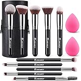 BEAKEY Makeup Brushes Sets, Brush Sets with Makeup Sponges (10+2pcs, with Black Case)