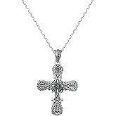 kissdove Cross Necklace for Women and Men, 925 Sterling Silver Gothic Vintage Cross Pendant, Oxidized Christian Jewelry, Religious Gift for Birthday Mother’s Day