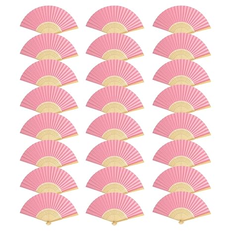 Funhoo 24 Stück Faltbare Handfächer Papier Fächer für Hochzeit Deko Party Mitgebsel (Pink)