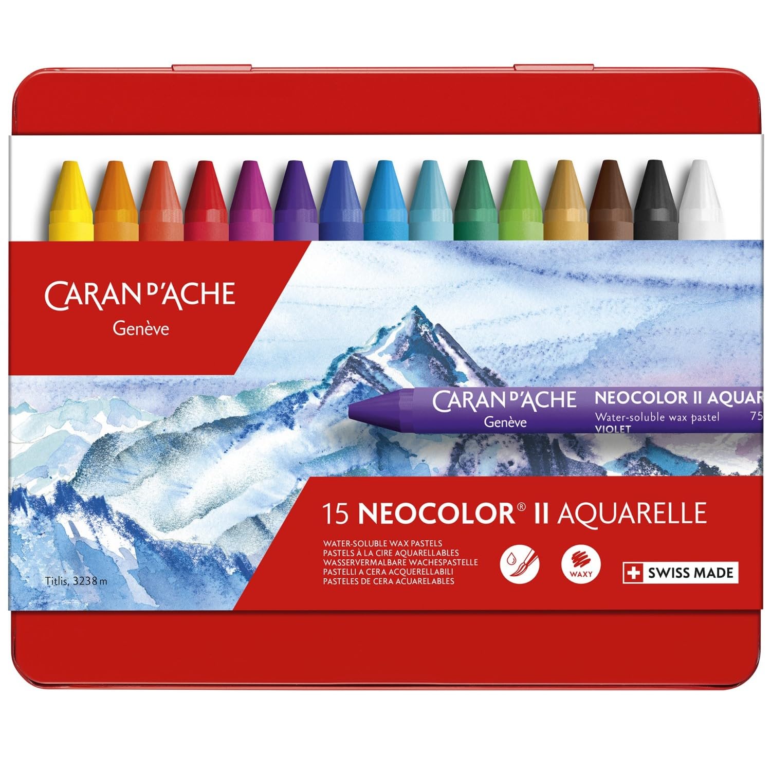Creative Art Materials"Caran D'Ache NeoColor II" Water Soluble Wax Pastel Set, Multi-Colour, Pack of 15