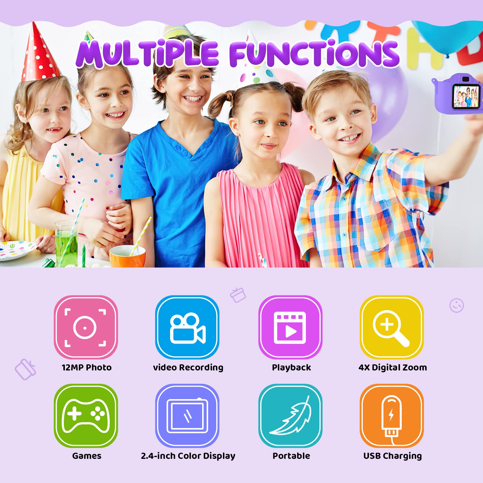 Kids Camera,Upgrade HD Digital Camera for Toddlers, Kid Camera Toys for 4 Year Old Girls Boys, Christmas Birthday Gifts for Age 3 4 5 6 7 8 9 10 Year Old with 32GB SD Card & Silicone Cover (Purple)