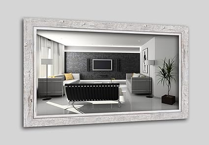 WANDStyle H660-001 Wandspiegel Spiegel Schwemmholz Shabby Chic Vintage Landhaus Weiß (50 x 70 cm)