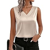 Zeagoo Women's Silk Satin Tank Tops V Neck Casual Camisoles Sleeveless Business Work Blouses Dressy Summer Shirts