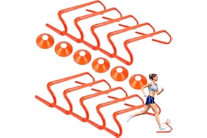 QIJISTORM 10 Pcs 6" Speed Agility Training Hurdles with 6 Marker Cone Durable Detachable Training Equipments Plyometric All Speed Hurdle for Athletes Soccer Basketball Football Practice