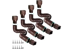 plusgutter 4 Pack Rain Gutter Downspout Extensions Flexible, Drain Downspout Extender,Down Spout Drain Extender, Gutter Connector Rainwater Drainage,Extendable from 21 to 68 Inches(Brown)