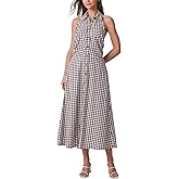 Women's Plaid Midi Dress Sleeveless Casual A Line Open Back Spring Fall Long Dress