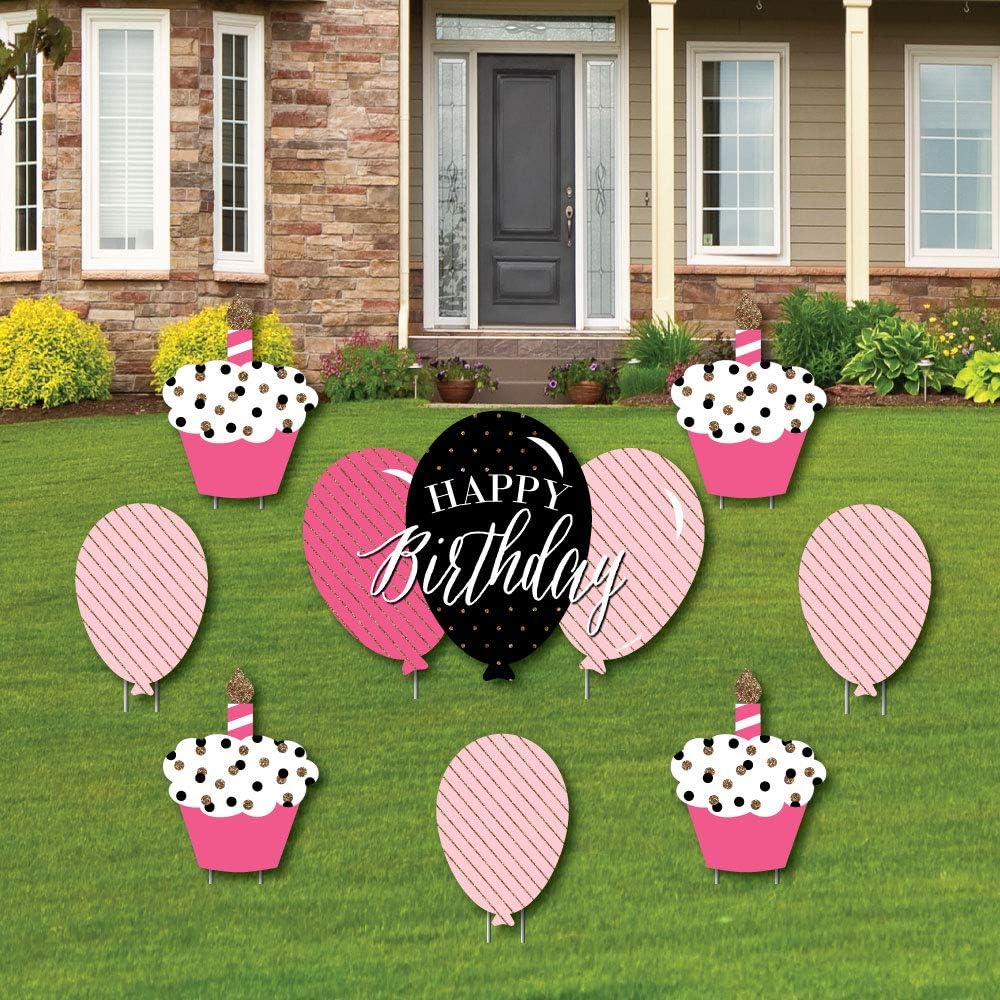 Amazon Com Chic Happy Birthday Pink Black And Gold Yard