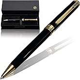 FANSTIK Customized Black & Gold Luxury ballpoint pen, fancy gift set for women, Real 24K Gold Plating, Professional executive pen gift set for men (Lux Custom-BallPoint Black-Gold)