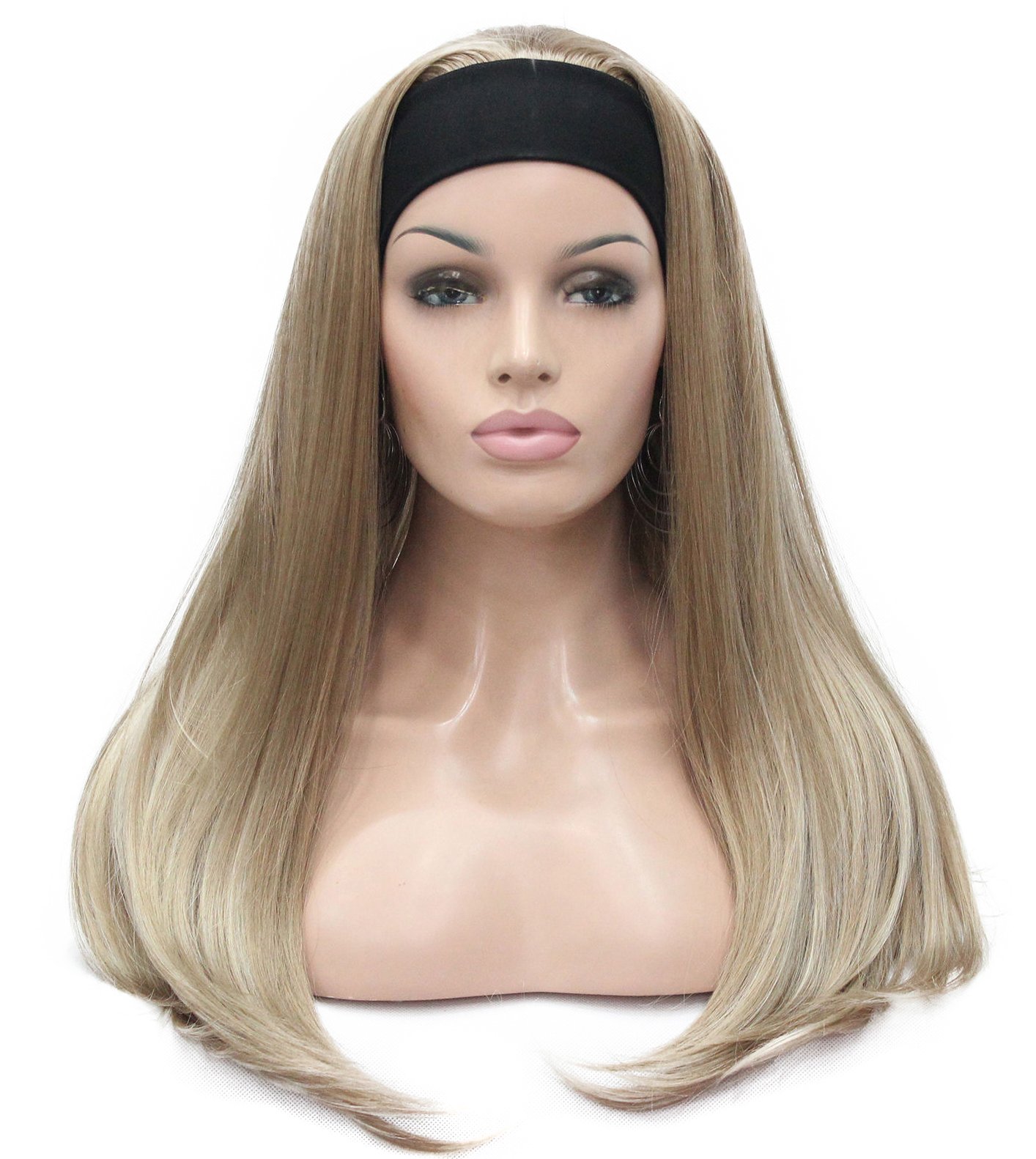 Lydell Long 3/4 women's wigs hairpiece Straight with Adjust Black Headband Blonde Highlighted wig Synthetic Hair L16-613 Ash Blonde with Blonde Highlights โ image 1