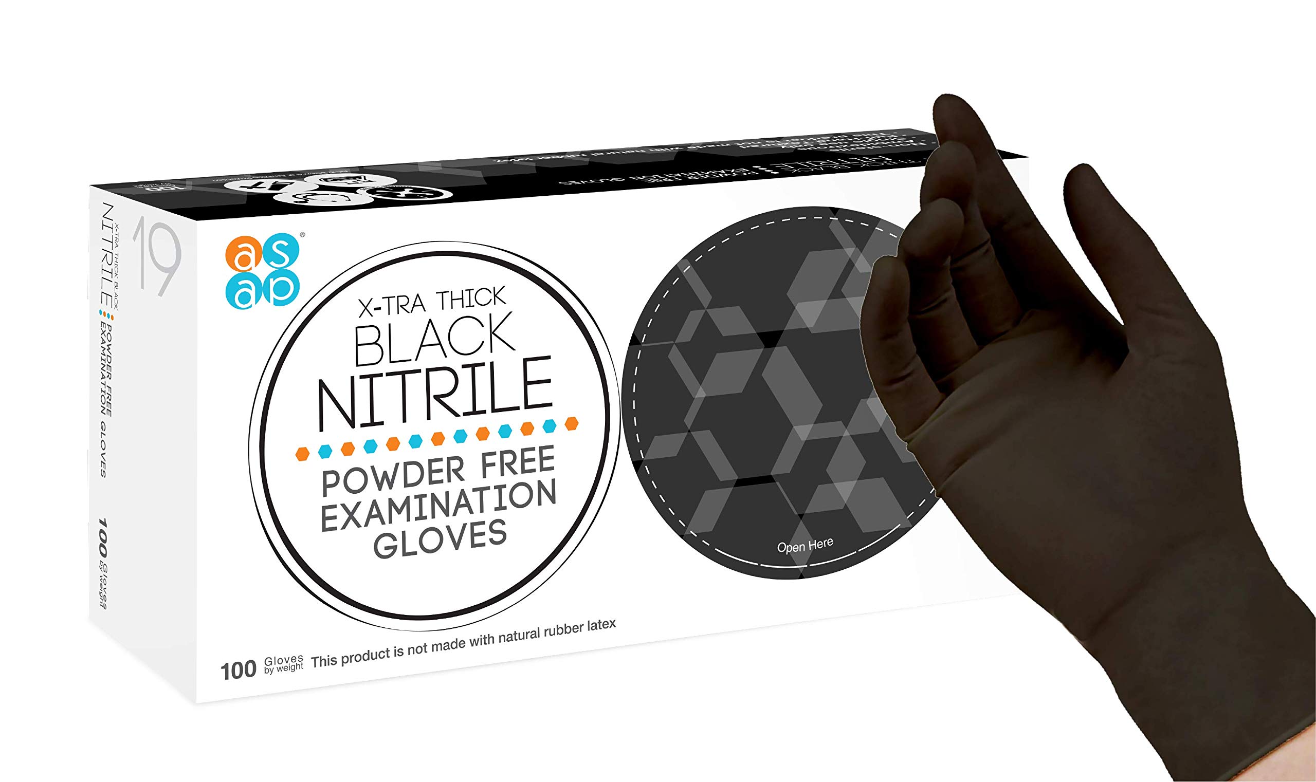 ASAP Black Nitrile Powder Free Examination Gloves, Disposable, 4 mil, Black (Small - Box of 100)