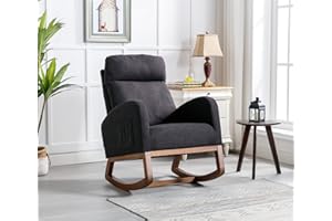 Antetek Modern Accent Rocking Chair, Upholstered Nursery Glider Rocker for Baby, Comfy Armchair with Side Pocket, Living Room Lounge Arm Chair, High Backrest with Headrest Shape Design (Light Black)