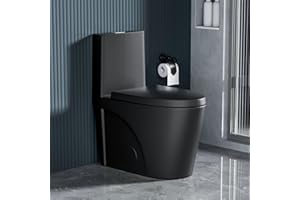 SYBRIOKA One Piece Toilet Dual Flush Elongated Standard Modern Toilet 1.1/1.6 GPF Soft Close Seat Save Water Powerful & Quiet - Matte Black, 27"D x 14"W x 30.6"H