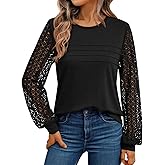 AUTOMET Women's Long Sleeve Tops Dressy Casual Shirts 2026 Summer Outfits Lace Business Blouses Cute T Shirts Clothes
