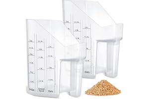 Uiifan 2 Pcs Feed Scoop with Measurements 3 Quarts Plastic Measuring Pellet Reusable Scoop for Horse Goat Sheep Cattle Feeding Supplies