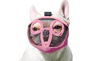 JYHY Short Snout Dog Muzzles- Adjustable Breathable Mesh Bulldog Muzzle for Biting Chewing Licking Training Grooming Dog Mask (Pink, Medium/11-17")