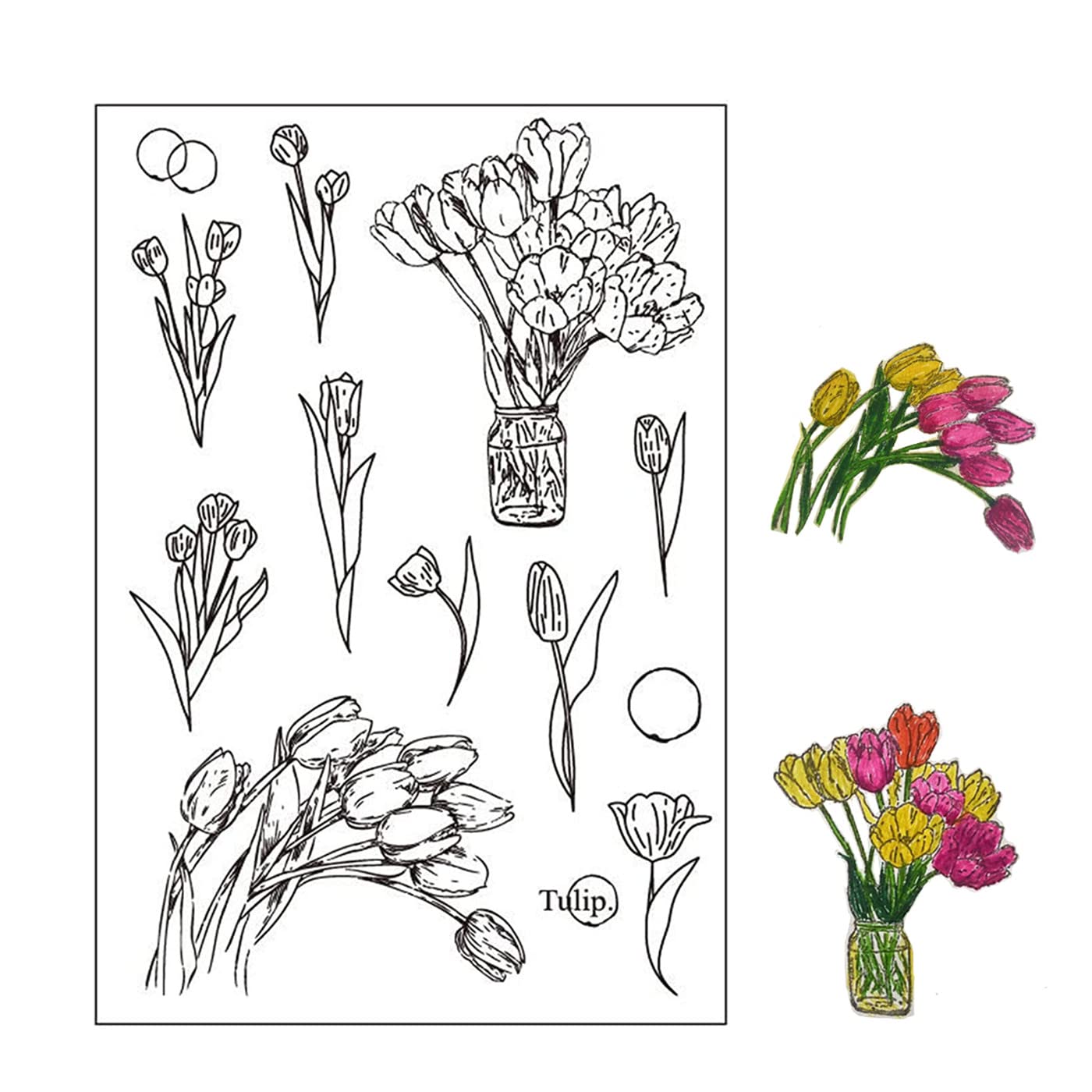 Arrietty Flowers DIY Tulip Clear Stamps for Card Making Mother's Day Stamp Rubber Stamps for Photo Album Scrapbooking Gift Tags Paper Crafts Decoration