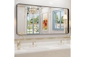 WEER Black Metal Framed Mirror, 60X28 Inch Rectangular Matte Black Wall Mirror for Bathroom, Rounded Corner Black Bathroom Vanity Mirror, Tempered Glass, Anti-Rust, Hangs Horizontal or Vertical