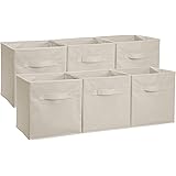 Amazon Basics Collapsible Fabric Storage Cubes Organizer with Handles, Beige - Pack of 6