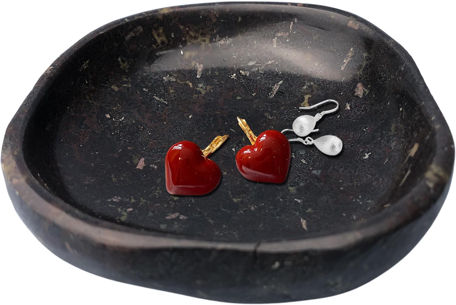 Photo 1 of XIOFU Handmade Decorative Bowl - Natural River Stone Pebble Artisan Crafted Serving Dish | 4-6 Inch Unique Decorative Tray for Home Centerpiece, Jewelry Holder (black)