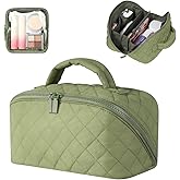 Petition Makeup Bag for Women, Wide Open Lay-Flat Cosmetic Case, Festivalment Makeup Bag, Spacious 180° Open Cosmetic Organizer for Toiletries & Brushes Large Capacity with Compartments (Green)