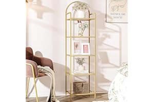 Hzuaneri 5 Tier Bookcase Bookshelf, Tempered Glass Bookshelves, Slim Shelving Unit for Bedroom, Bathroom, Home Office, Steel 