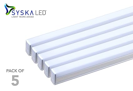 Syska SSK-T5-22W-N-6500K-5 22-Watt LED Tubelight (Pack of 5, Cool Day Light)