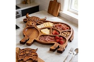 Highland Cow Wooden Charcuterie Board, Farmhouse Style Cow Shaped Serving Tray, Cute Highland Cattle Charcuterie Board - Wood