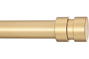 Briofox Gold Curtain Rods- Adjustable Modern Curtain Rods 1 Inch for Windows 48 To 84 Inch With End Cap Design Finials, Heavy Duty Decorative Drapery Rod for Indoor and Outdoors