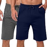 Bunnycool 2 Pack Men’s Pajama Shorts Soft Modal Boxer Shorts Comfy Breathable Elastic Sleep Bottoms Pants with Pockets