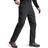 FREE SOLDIER Men's Fleece Lined Outdoor Cargo Hiking Pants Water Repellent Softshell Snow Ski Pants with Zipper Pockets