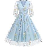 Women Half Sleeve Flower Embroidery Tulle Prom Dress Formal Party Gown Wrap V Neck Flare A Line Wedding Guest Cocktail Dress